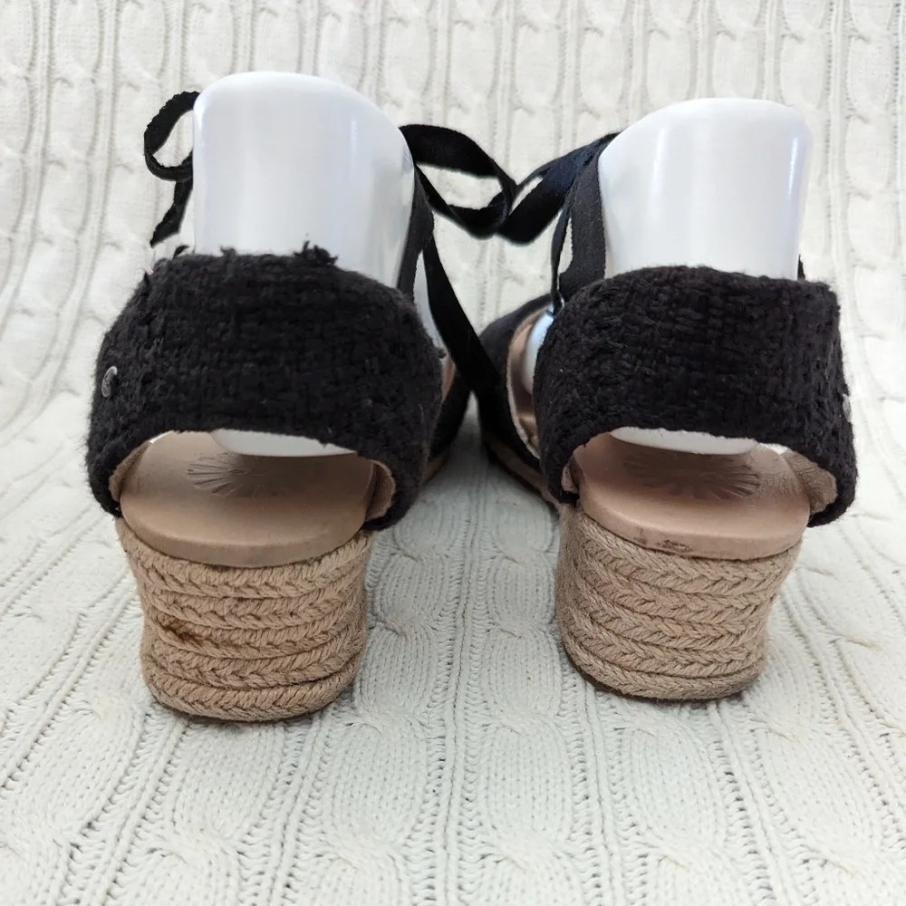 Ugg Delmar Espridrille Wedge‎ Sandals 9 Black 1003496 Wedges Tie Sandal